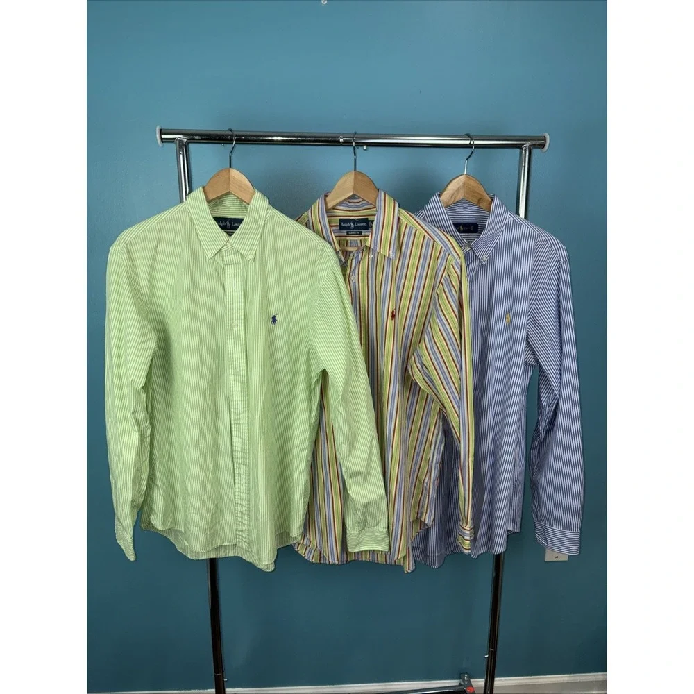 Ralph Lauren Polo Striped Button Long Sleeve Shirt Men's Size Large Lot Of 3